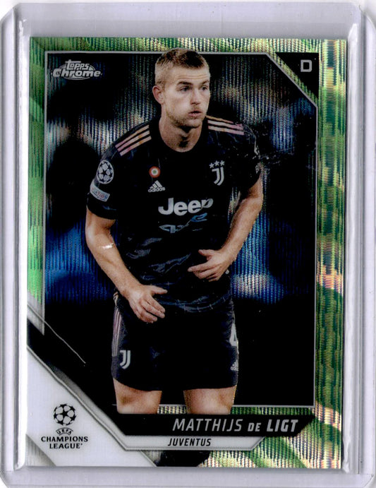 2021-22 Topps Chrome UEFA Champions League #61 Matthijs de Ligt Neon Green Wave Refractor #/99