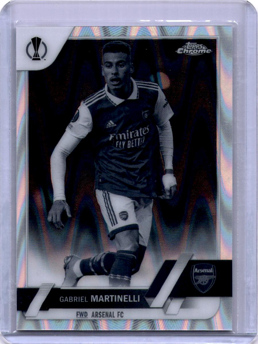 2022-23 Topps Chrome UEFA Club Competitions #57 Gabriel Martinelli Black & White Ray Wave Refractor