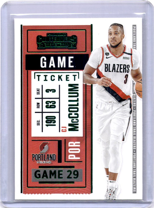 2020-21 Panini Contenders #59 CJ McCollum Game Ticket Green