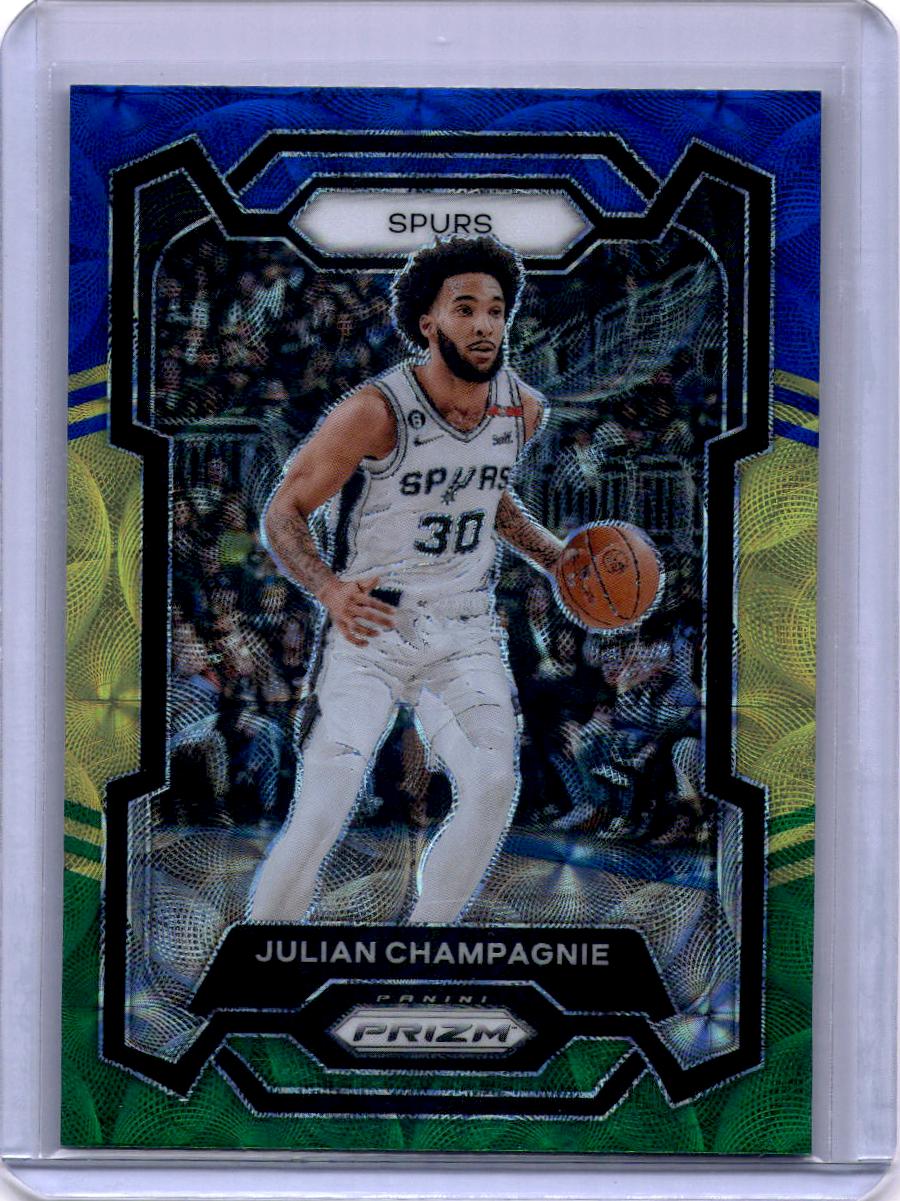 2023-24 Panini Prizm #124 Julian Champagnie Prizms Choice Blue Yellow and Green