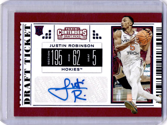 2019 Panini Contenders Draft Picks #108 Justin Robinson Draft Ticket Blue Foil