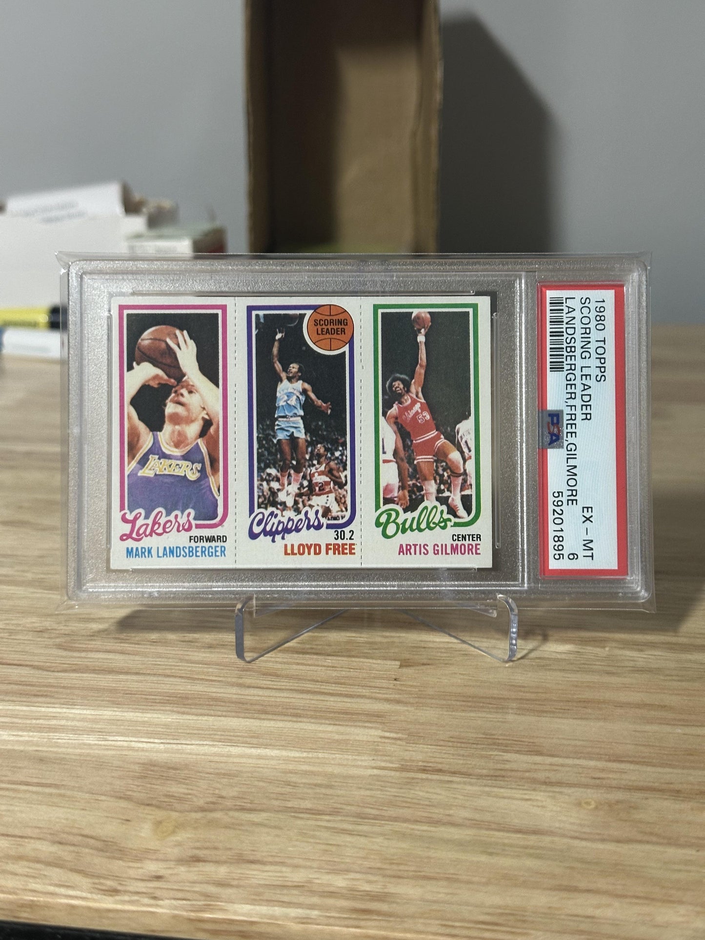 1980 Topps Scoring Leader Landsberger, Free, Gilmore HOF PSA EX-MT 6
