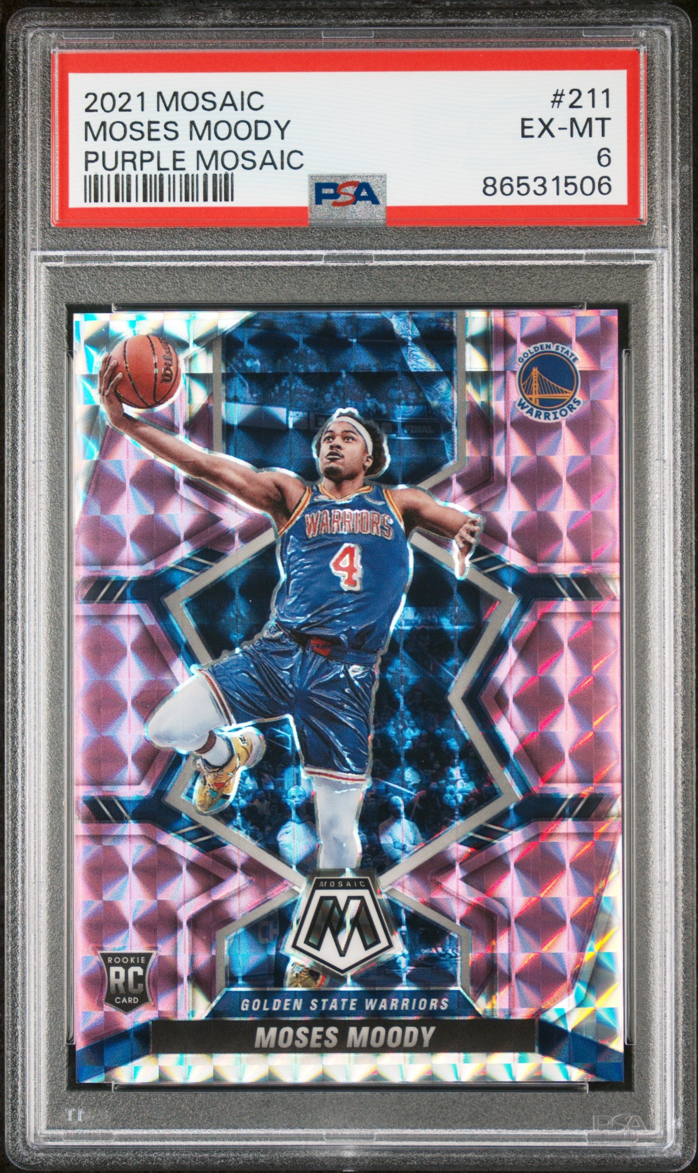2021 Panini Mosaic #211 Moses Moody Purple Mosaic /49 PSA 6