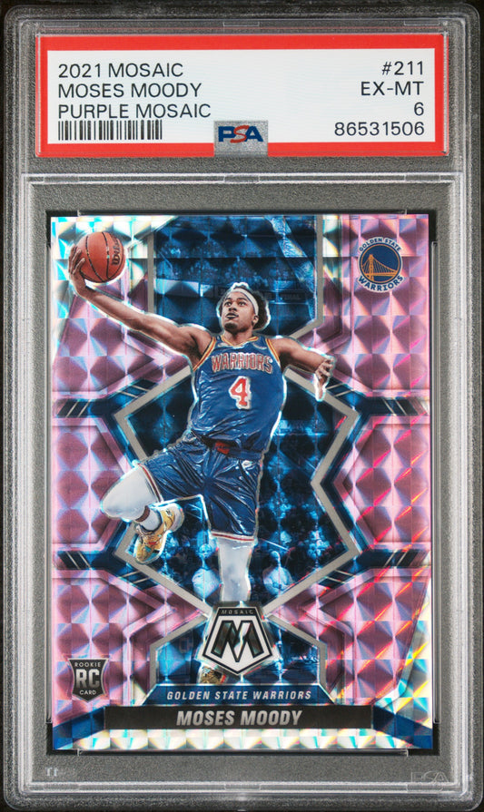 2021 Panini Mosaic #211 Moses Moody Purple Mosaic /49 PSA 6