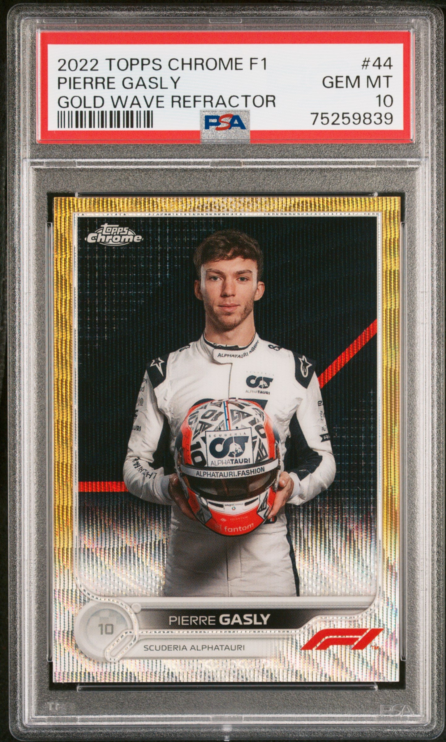 2022 Topps Chrome Formula 1 #44 Pierre Gasly Gold Wave Refractor PSA 10