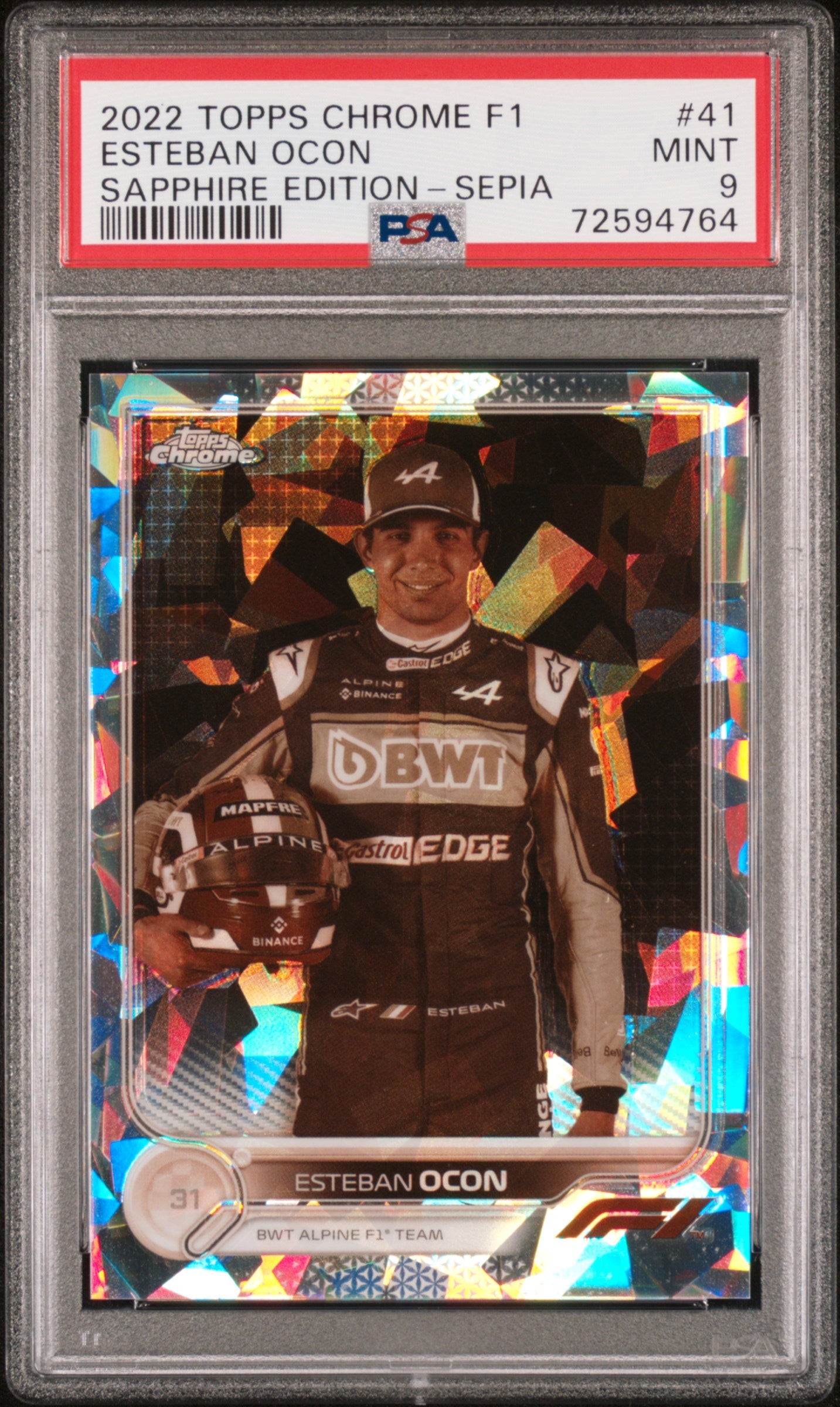 2022 Topps Chrome Formula 1 Sapphire Edition #41 Esteban Ocon Sepia PSA 9