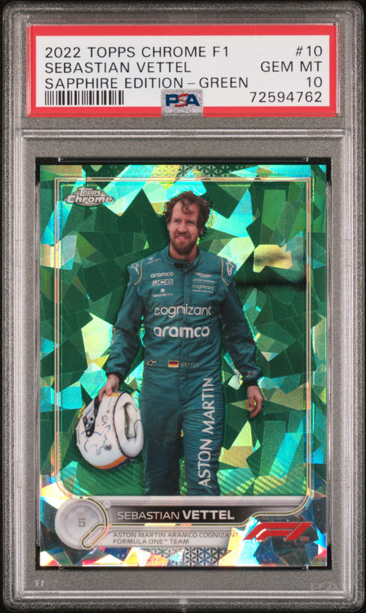2022 Topps Chrome Formula 1 Sapphire Edition #10 Sebastian Vettel Green PSA 10