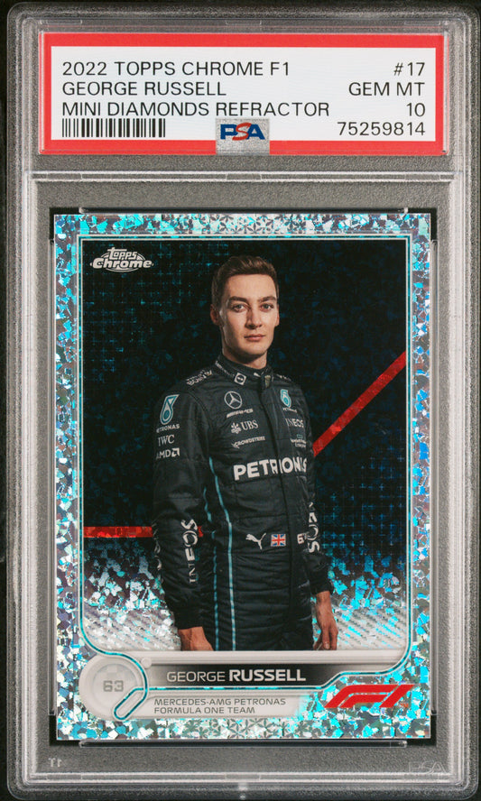 2022 Topps Chrome Formula 1 #17 George Russell Mini Diamonds Refractor PSA 10