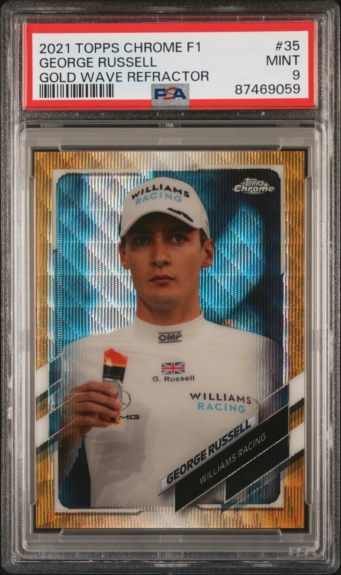 2021 Topps Chrome Formula 1 #35 George Russell Gold Wave Refractor PSA 9
