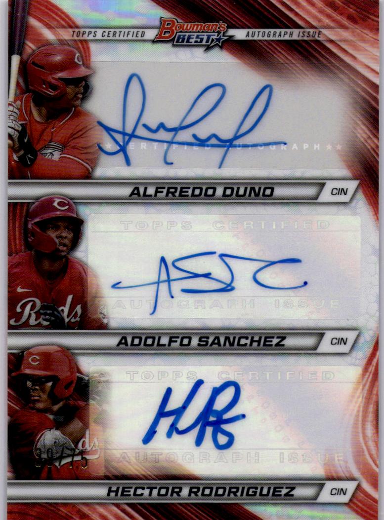 2024 Bowman's Best #TA-DSR Duno / Sanchez / Rodriguez Triple Autographs