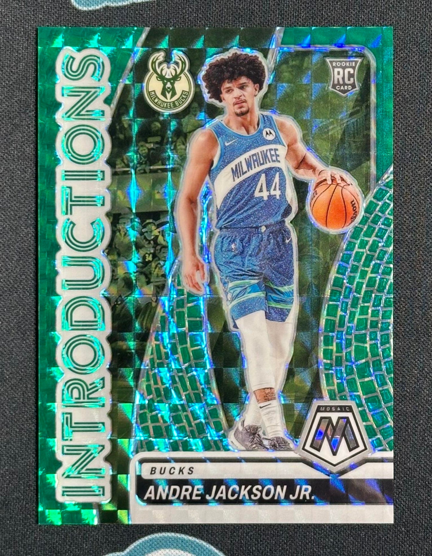 2023-24 Panini Mosaic #7 Andre Jackson Jr. Introductions Mosaic Teal #/75