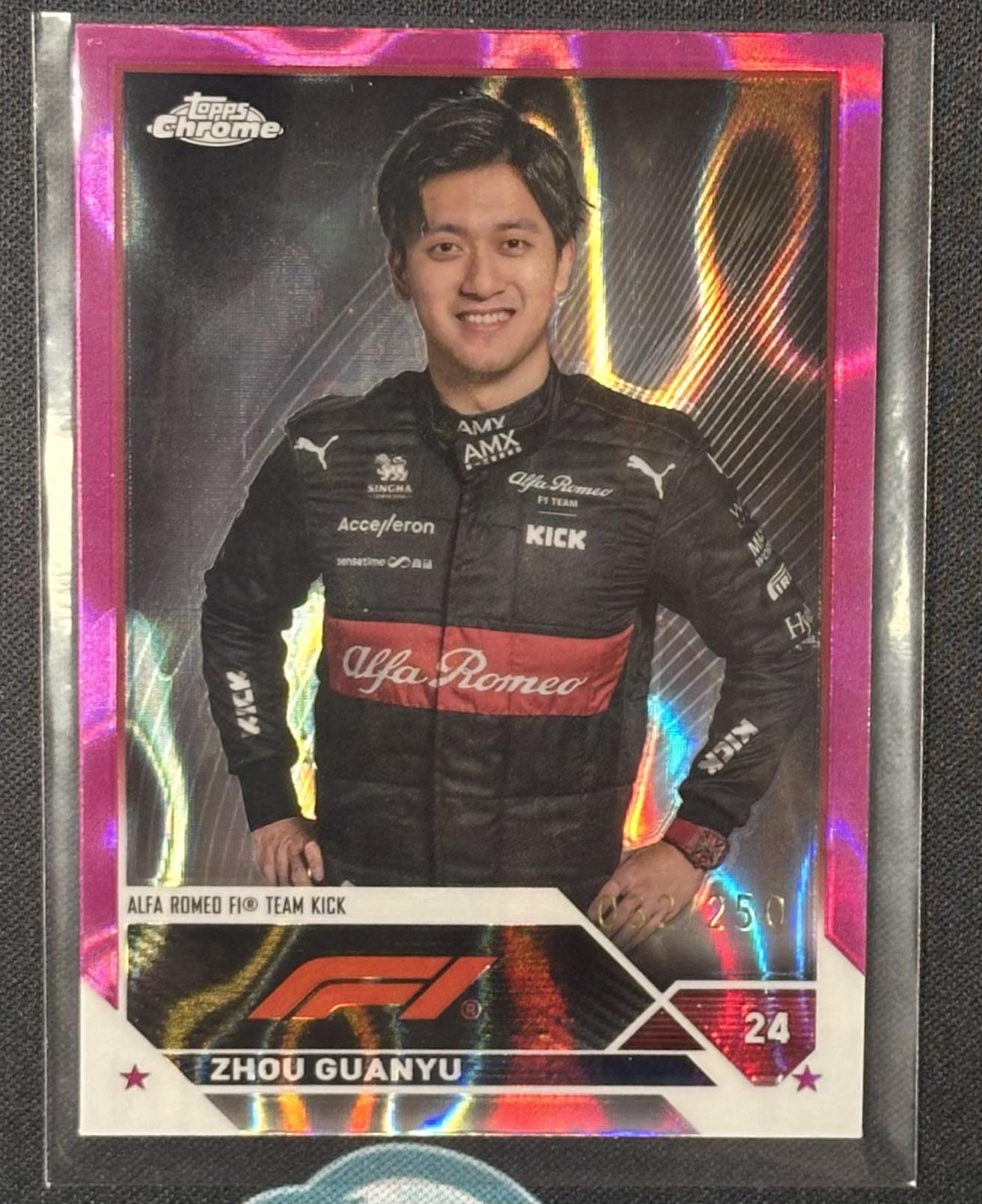 2023 Topps Chrome Formula 1 #58 Zhou Guanyu Fuchsia Lava Refractor #/250