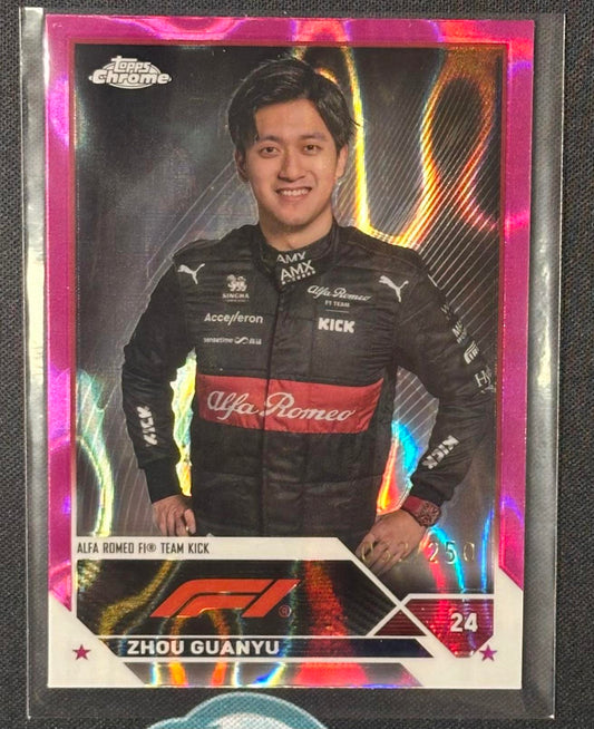 2023 Topps Chrome Formula 1 #58 Zhou Guanyu Fuchsia Lava Refractor #/250