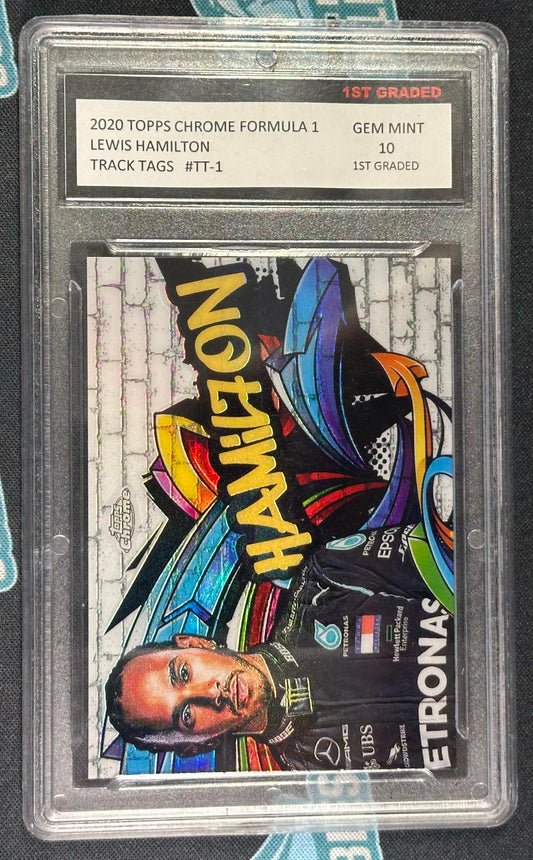 2020 Topps Chrome Formula 1 #TT-1 Lewis Hamilton Track Tags 1st Graded 10