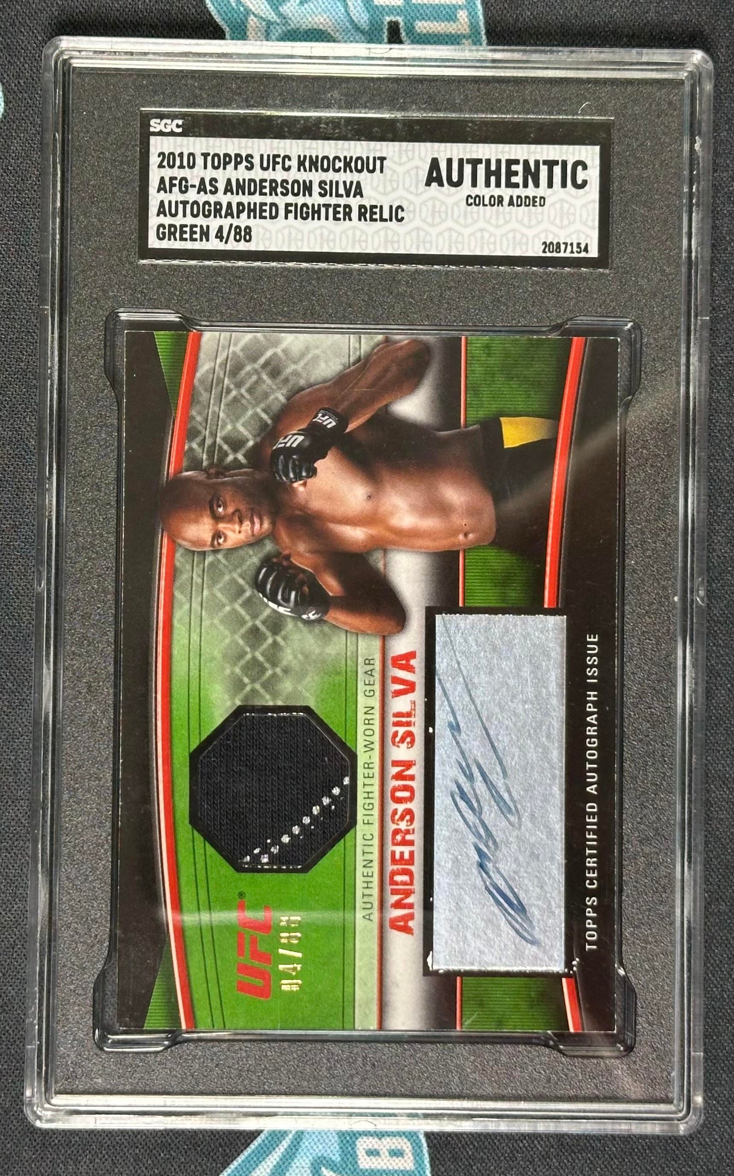 2010 Topps UFC Knockout Anderson Silva Autograph Fighter Relic Green #/88