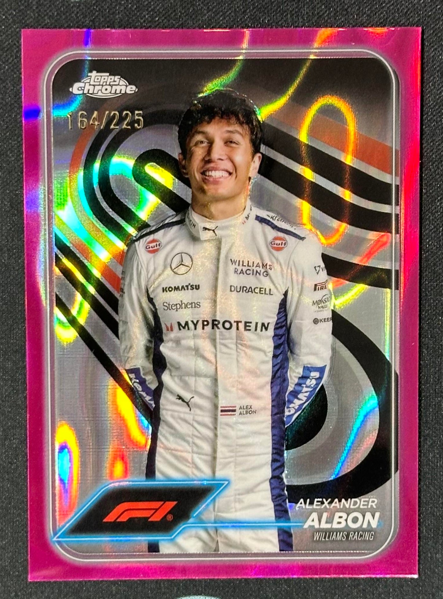 2024 Topps Chrome Formula 1 #19 Alexander Albon Fuchsia Lava Refractors #/225