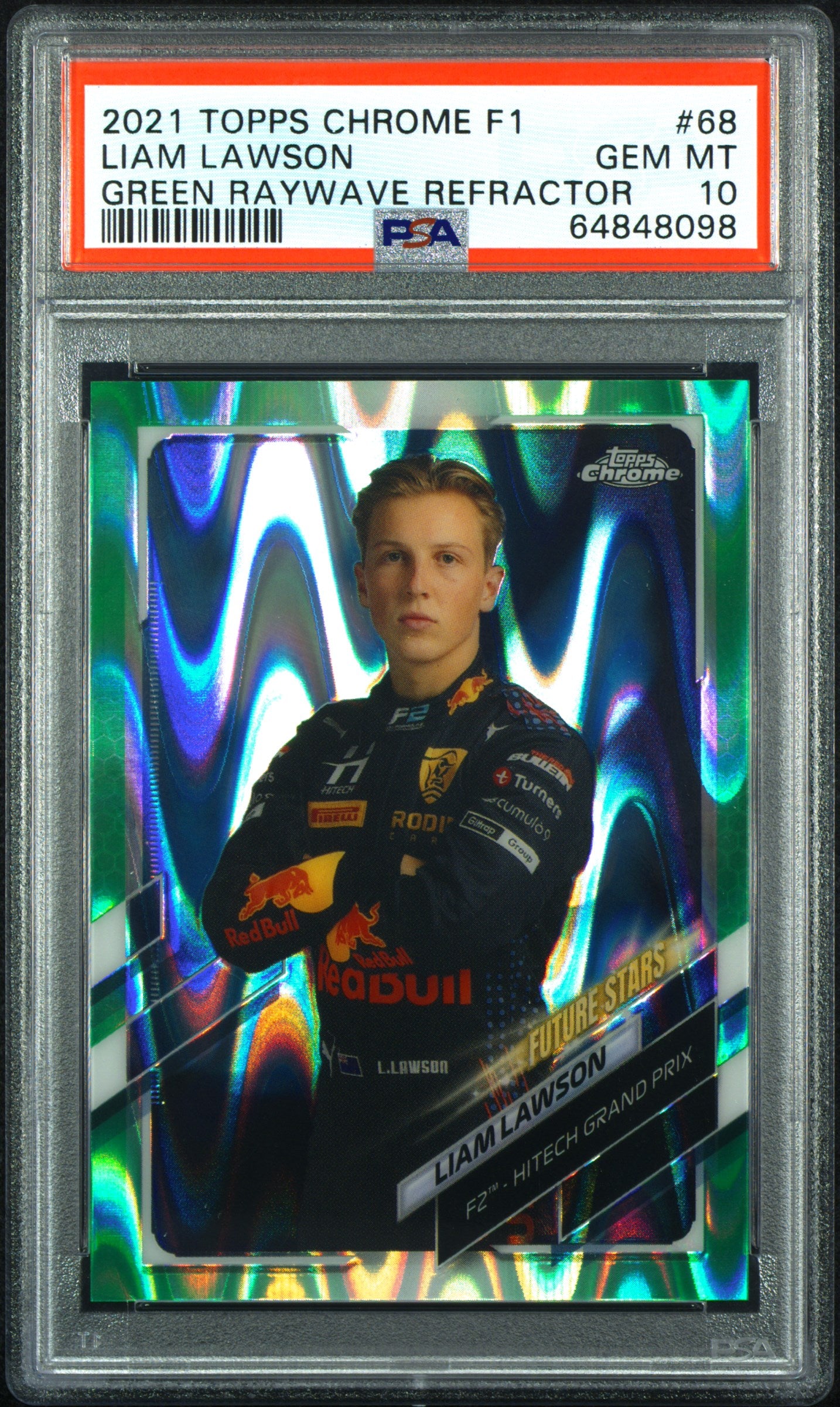 2021 Topps Chrome Formula 1 #68 Liam Lawson Green Raywave Refractor PSA 10 /99