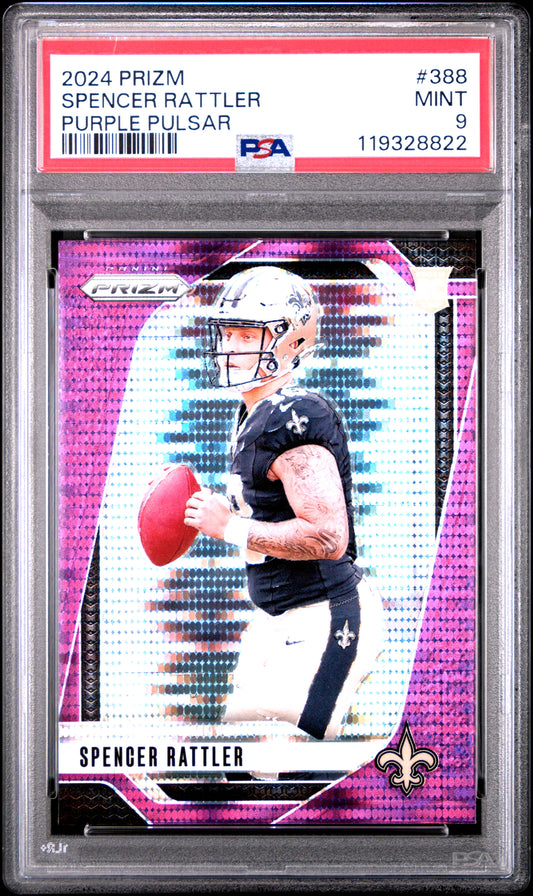 2024 Panini Prizm #388 Spencer Rattler Purple Pulsar PSA 9