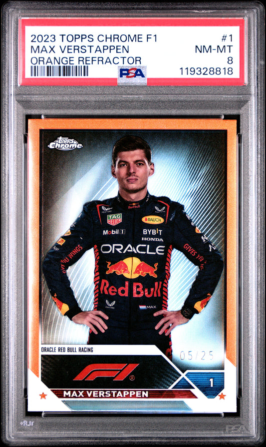 2023 Topps Chrome Formula 1 #1 Max Verstappen Orange Refractor PSA 8