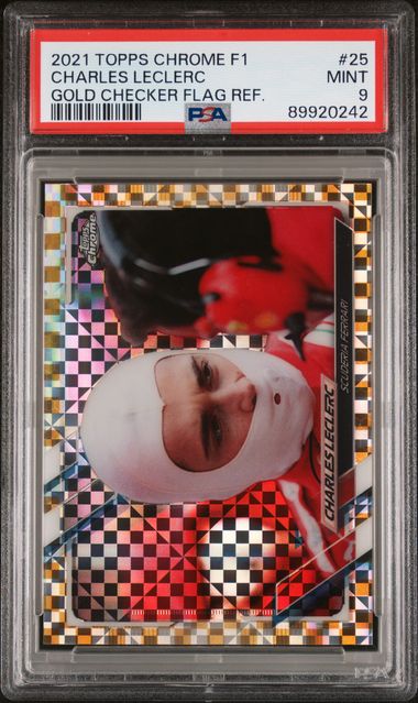 2021 TOPPS CHROME F1 CHARLES LECLERC GOLD CHECKER FLAG REFRACTOR PSA 9