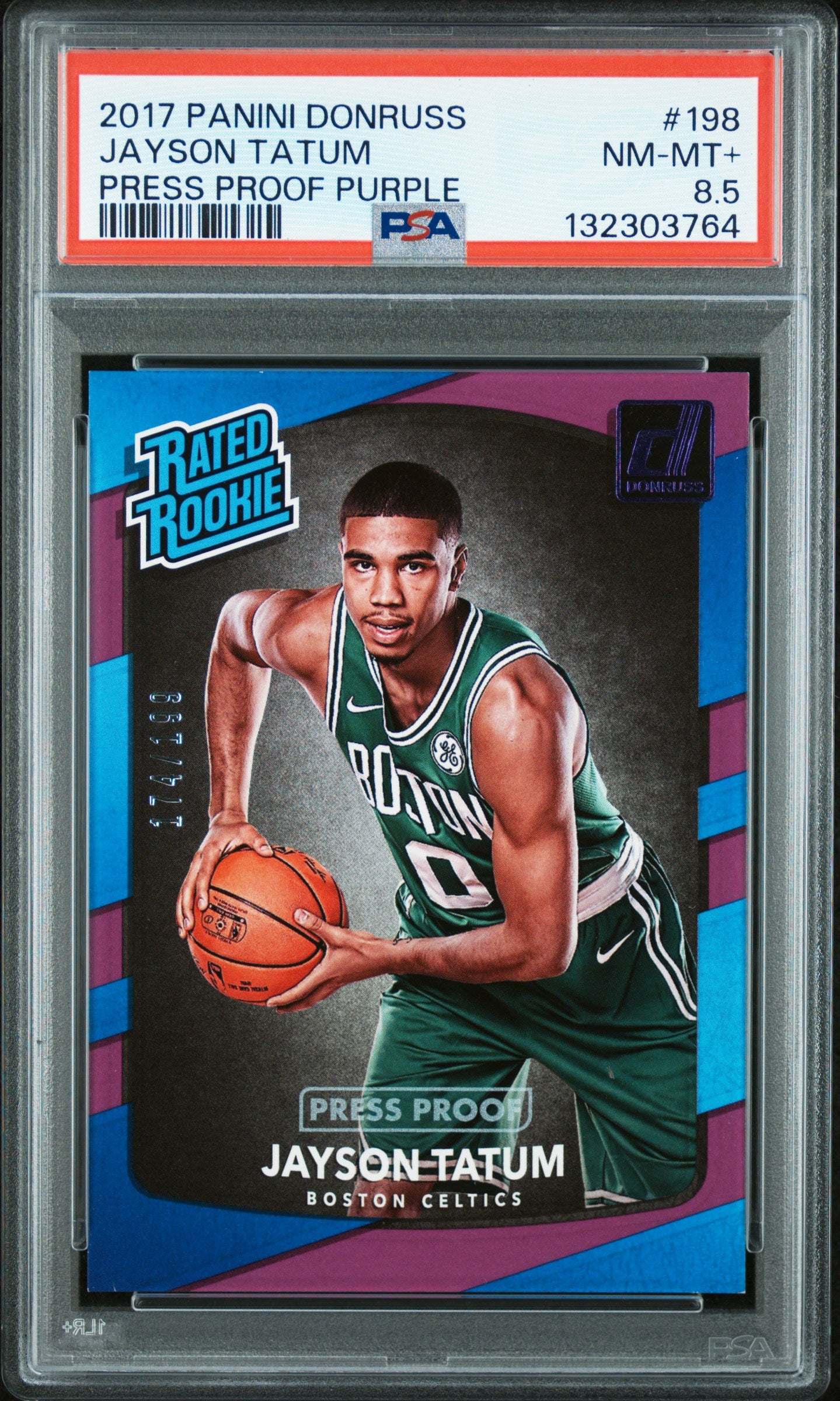 2017 Panini Donruss #198 Jayson Tatum Press Proof Purple /199 PSA 8.5