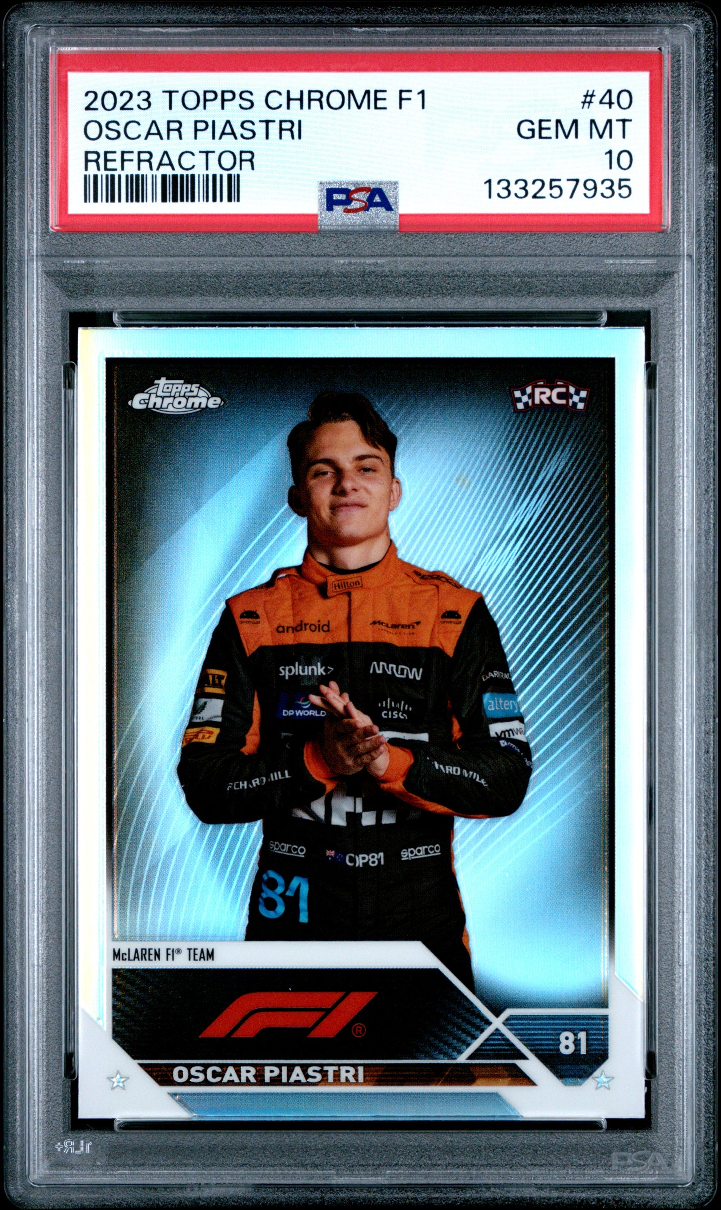 2023 Topps Chrome Formula 1 #40 Oscar Piastri Refractor PSA 10