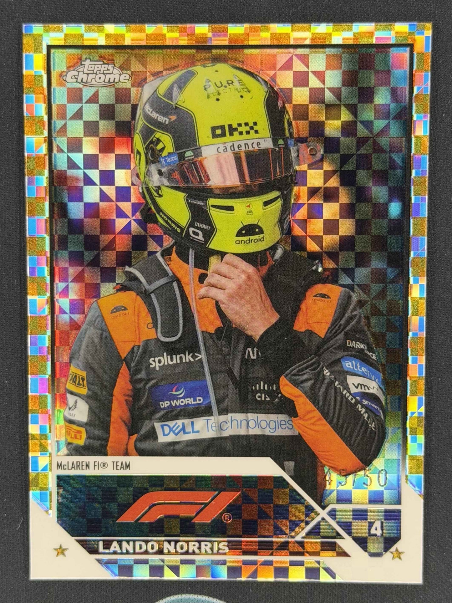 2023 Topps Chrome Formula 1 #26 Lando Norris Gold Checker Flag X-Fractor /50