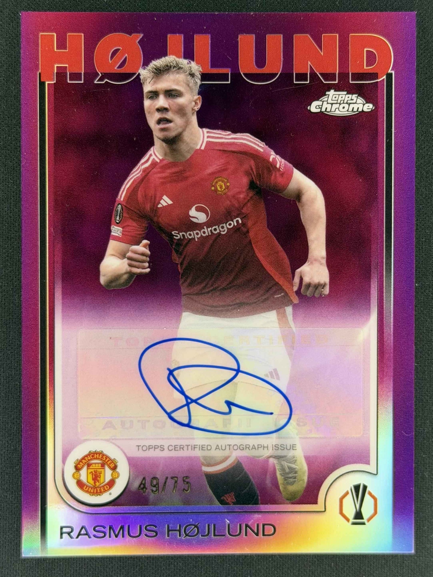 2024-25 Topps Chrome UEFA CC Rasmus Højlund Auto Magenta Refractor /75
