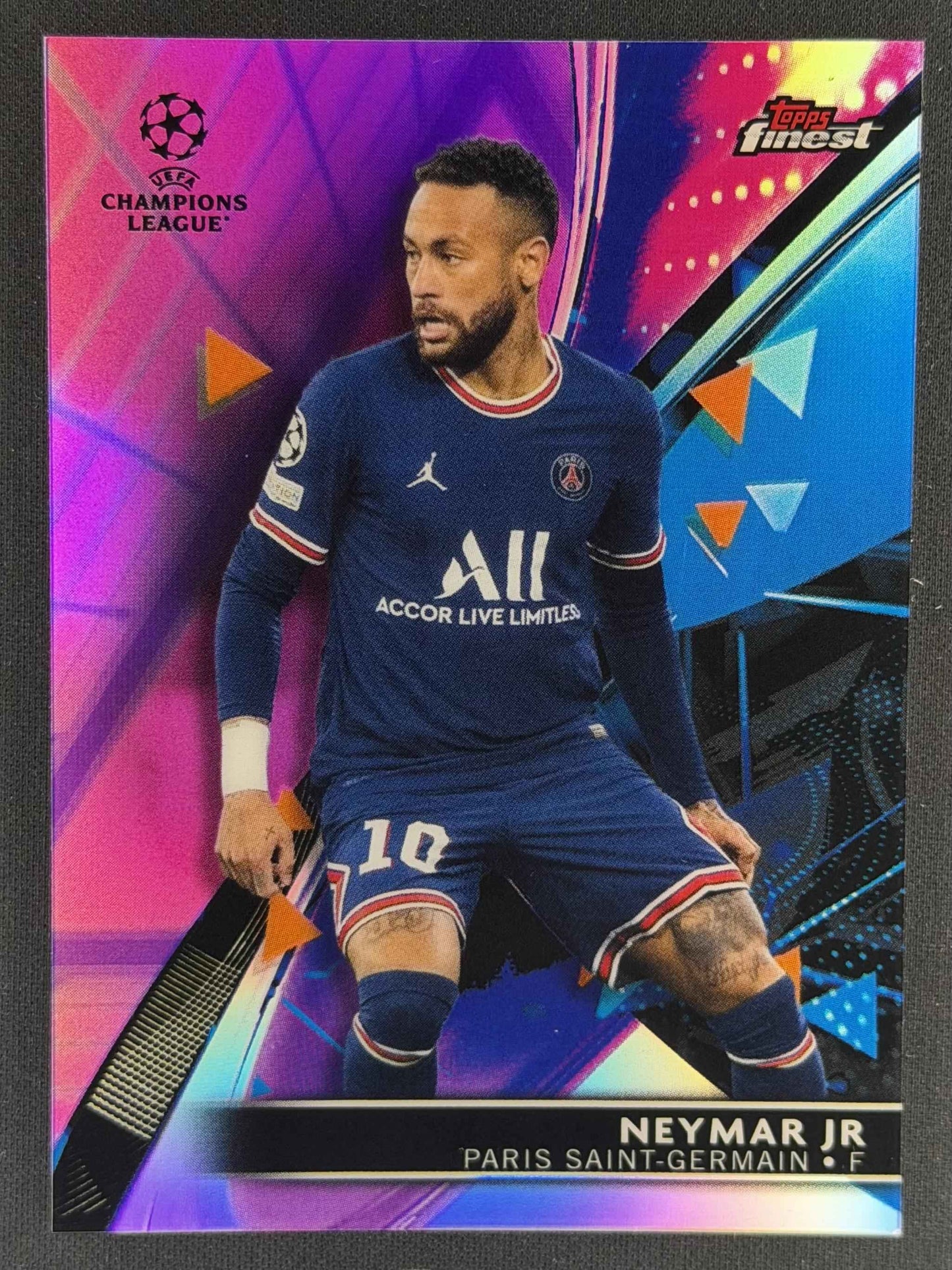 2021-22 Finest UEFA Champions League #25 Neymar Jr Pink Prism Refractor #/125