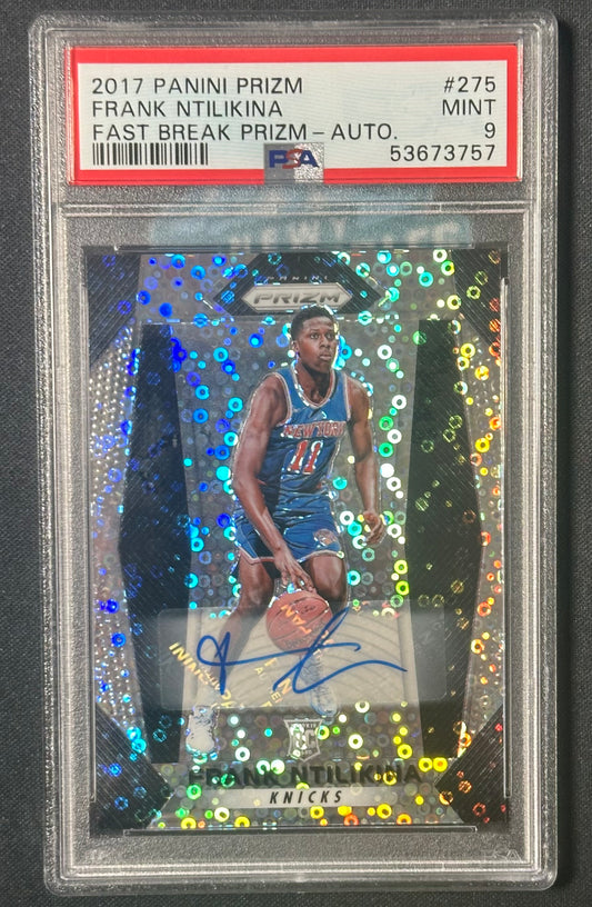 2017 Panini Prizm #275 Frank Ntilikina Fast Break Prizm-Auto. PSA 9