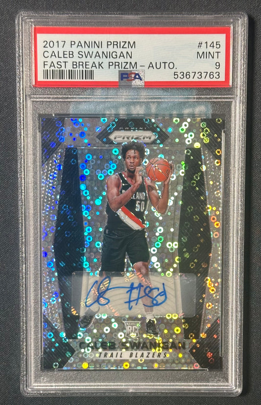 2017 Panini Prizm #145 Caleb Swanigan Fast Break Prizm-Auto. PSA 9