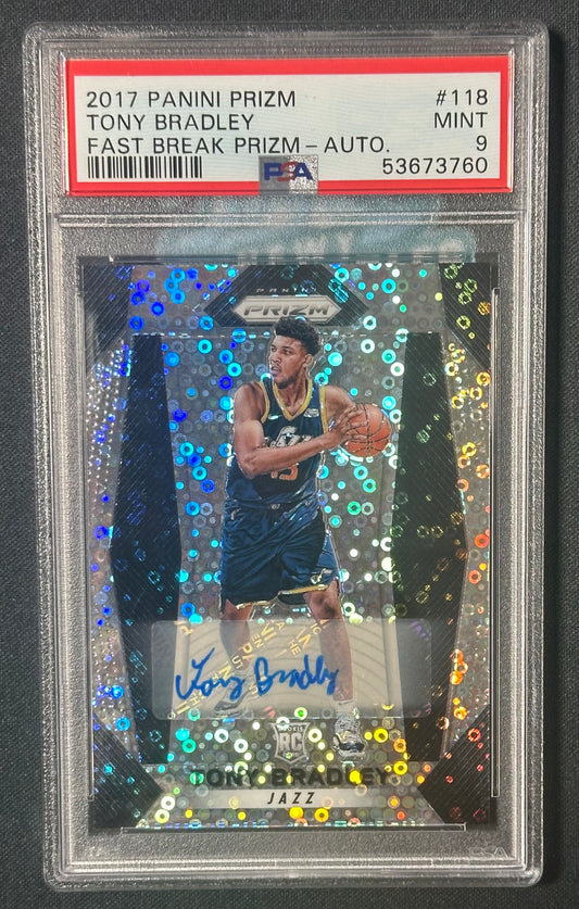 2017 Panini Prizm #118 Tony Bradley Fast Break Prizm-Auto. PSA 9