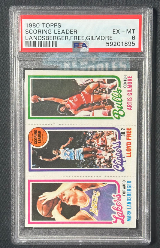 1980 Topps Scoring Leader Landsberger, Free, Gilmore HOF PSA EX-MT 6