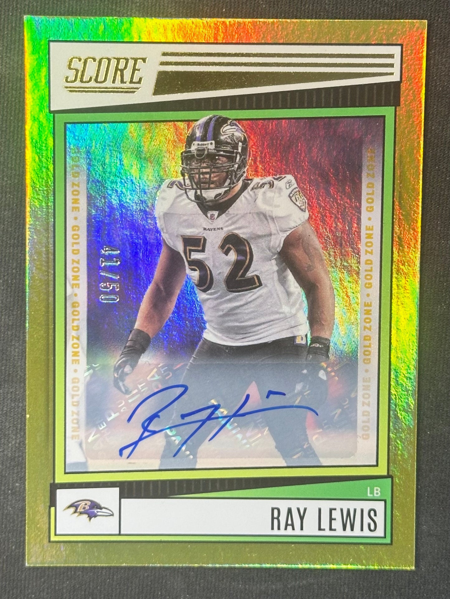 2022 Panini Score #130 Ray Lewis Gold Zone Prizm Autograph Auto /50
