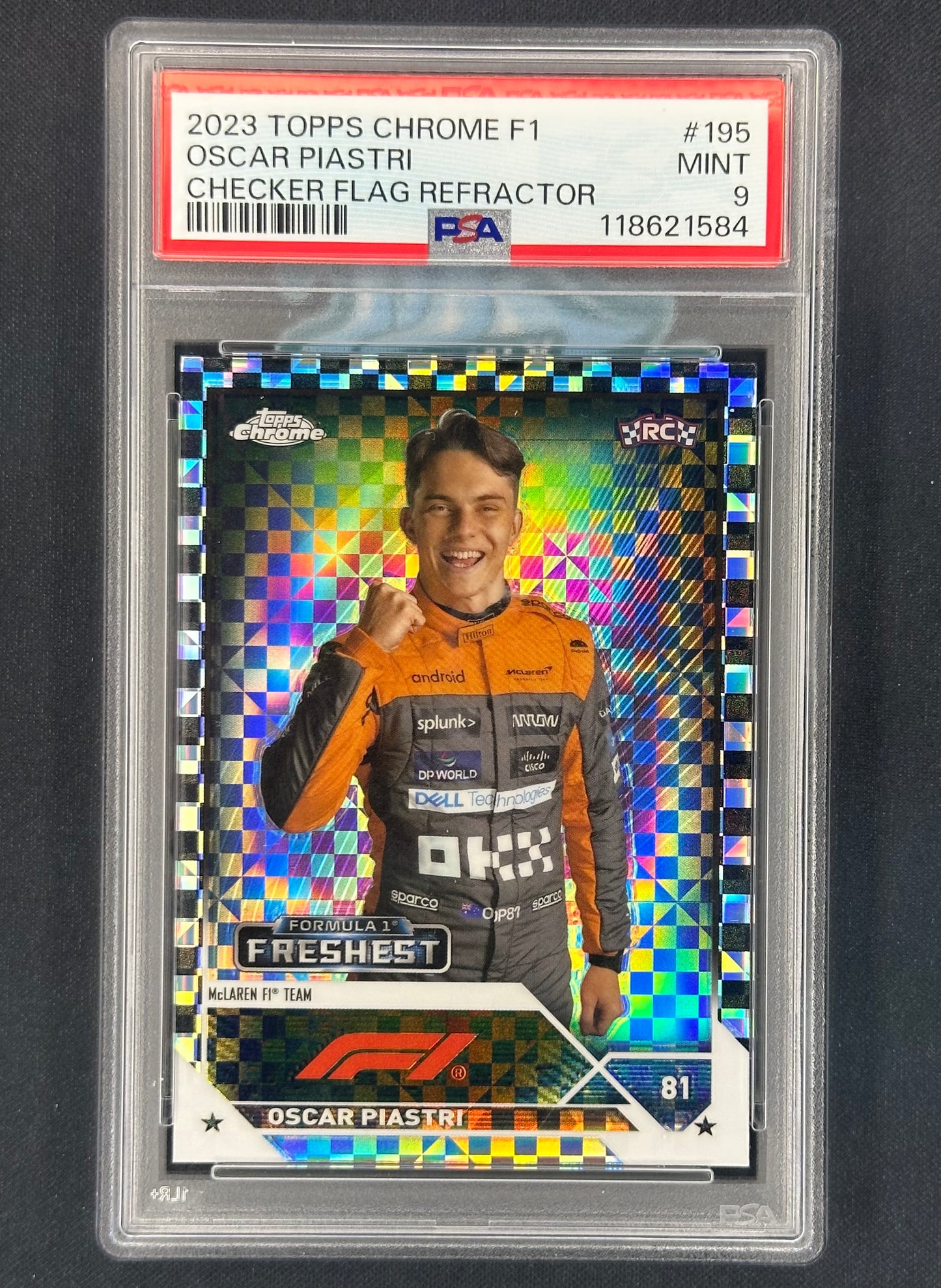 2023 Topps Chrome F1 Oscar Piastri Checker Flag Refractor RC PSA 9