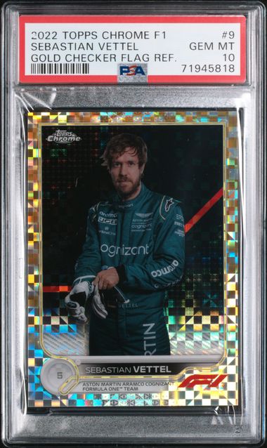 2022 Topps Chrome Formula 1 #9 Sebastian Vettel Gold Checker Flag Ref PSA 10