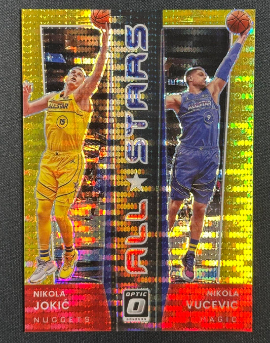 2021-22 Donruss Optic #3 Nikola Jokic / Nikola Vucevic SN10 All-Stars Gold #/10