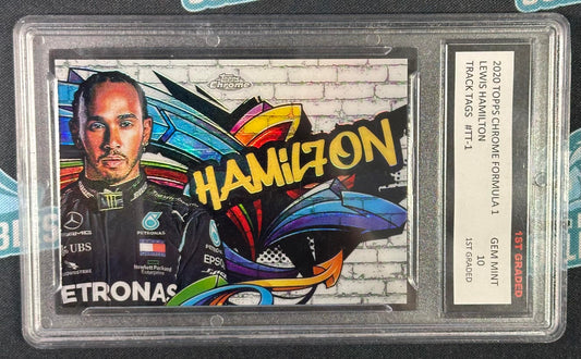 2020 Topps Chrome Formula 1 #TT-1 Lewis Hamilton Track Tags 1st Graded 10