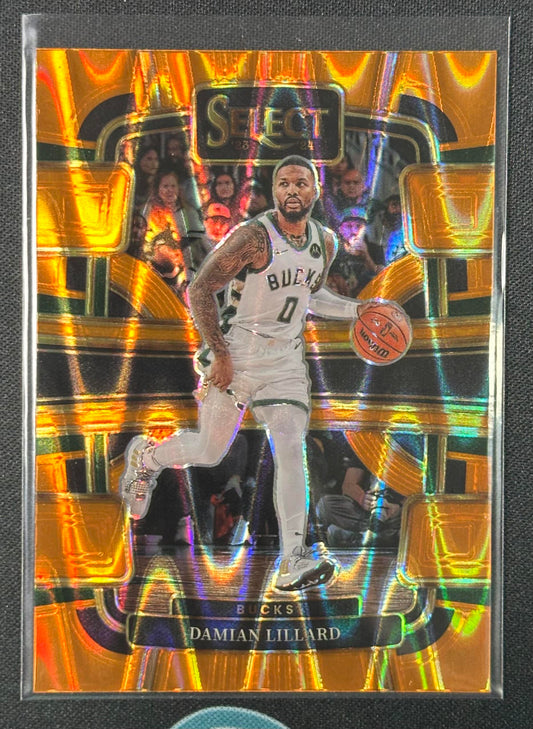 2023-24 Panini Select #63 Damian Lillard Orange Tectonic Prizms