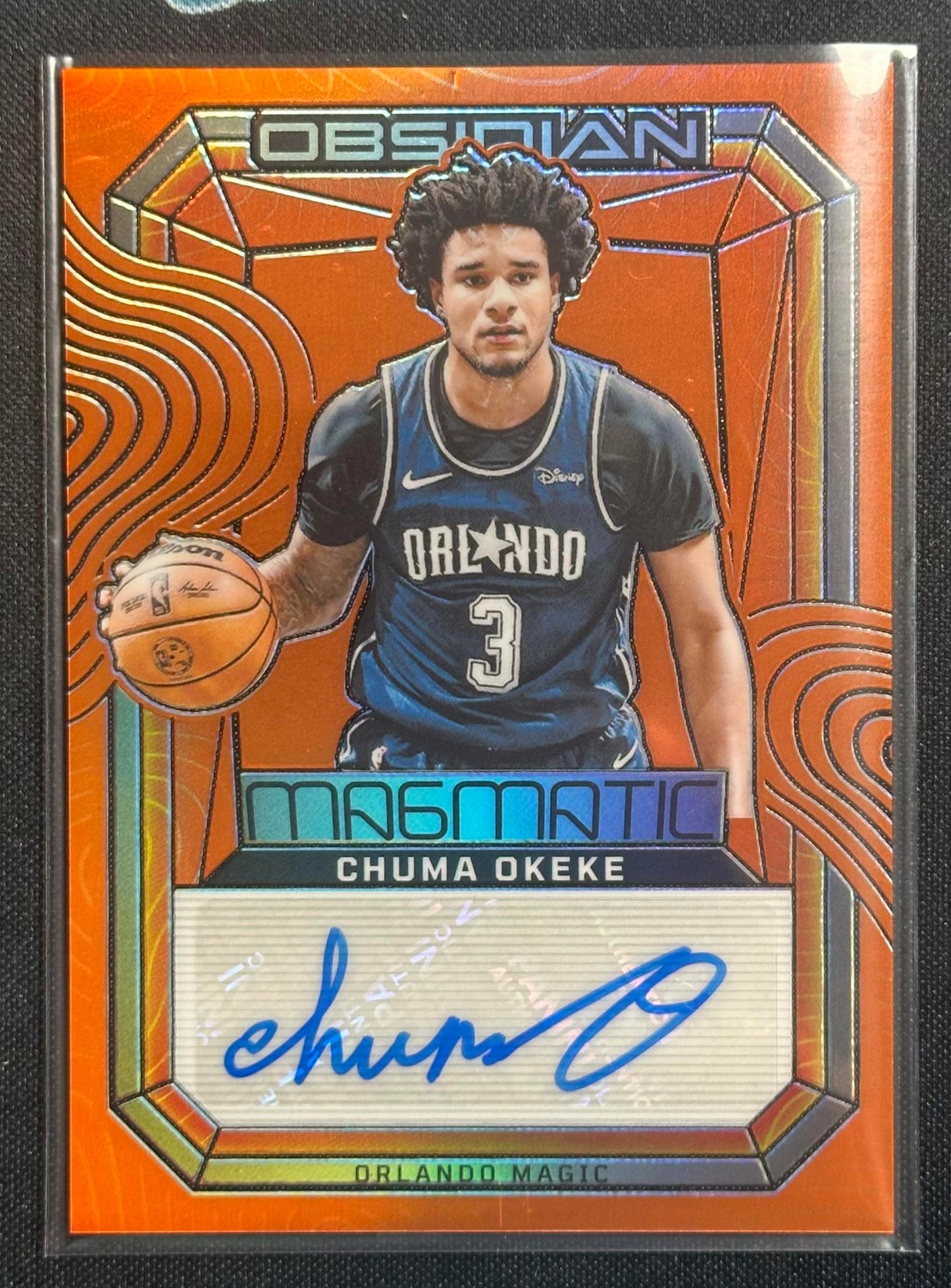 2023-24 Obsidian Chuma Okeke Magmatic Signatures Electric Etch Orange Flood #/75