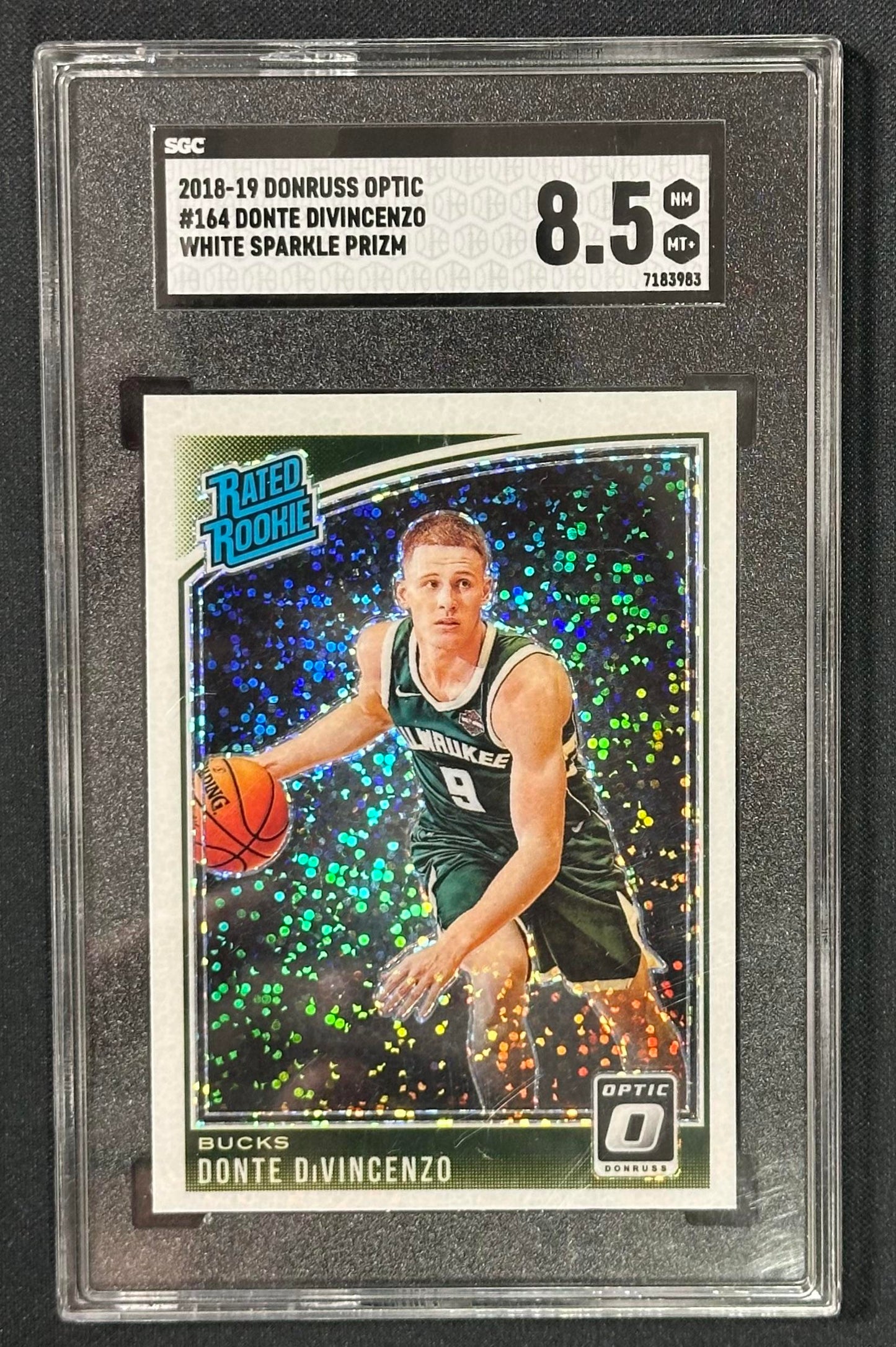 2018-19 Donruss Optic #164 Donte DiVincenzo White Sparkle Prizm SGC 8.5