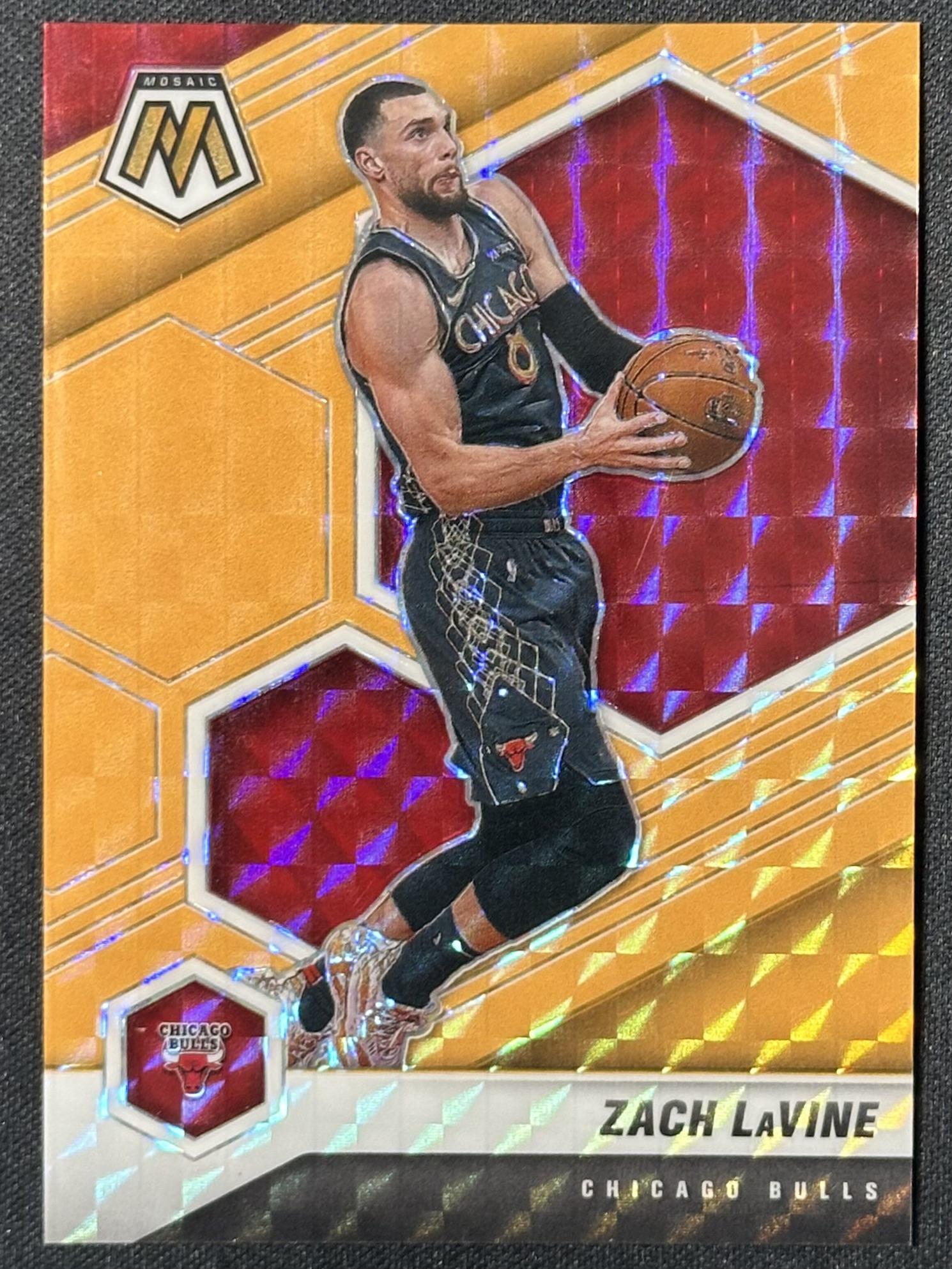 2020-21 Panini Mosaic #66 Zach LaVine Mosaic Orange Fluorescent #/25