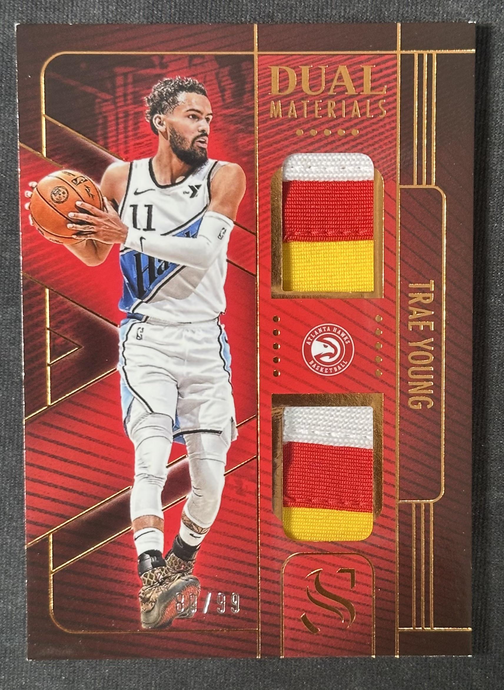 2024-25 Panini Silhouette Trae Young Game Used Dual Patch Bronze #/99