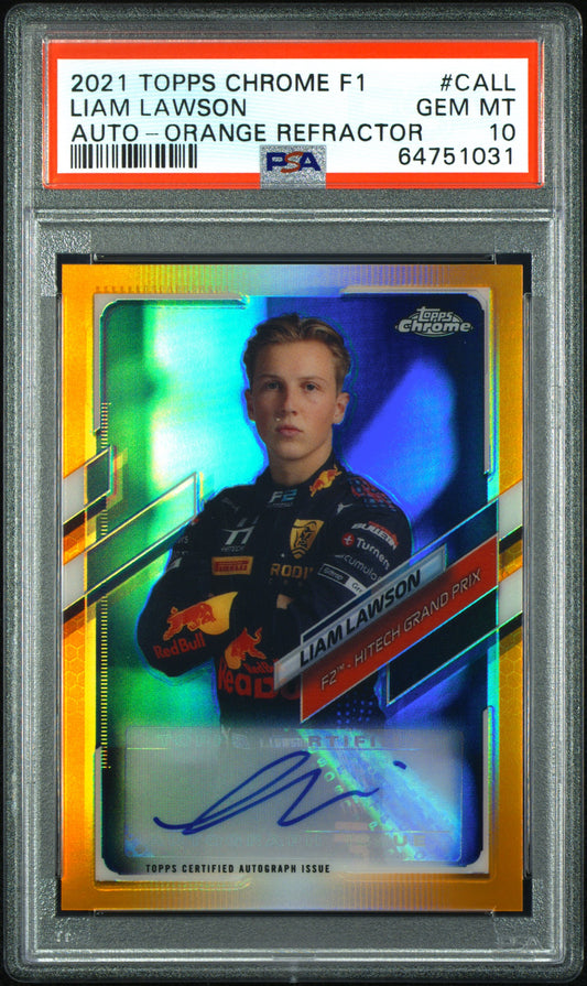 2021 Topps Chrome F1 Autographs Liam Lawson Auto-Orange Refractor PSA 10 /25