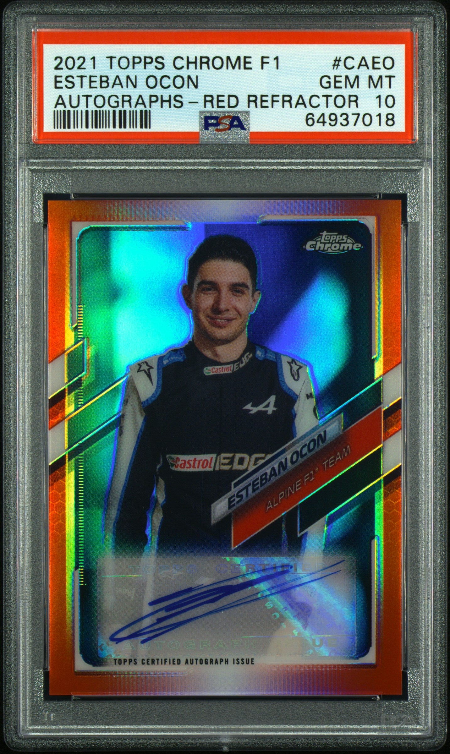 2021 Topps Chrome F1 Autographs Esteban Ocon Auto-Red Refractor PSA 10 /5
