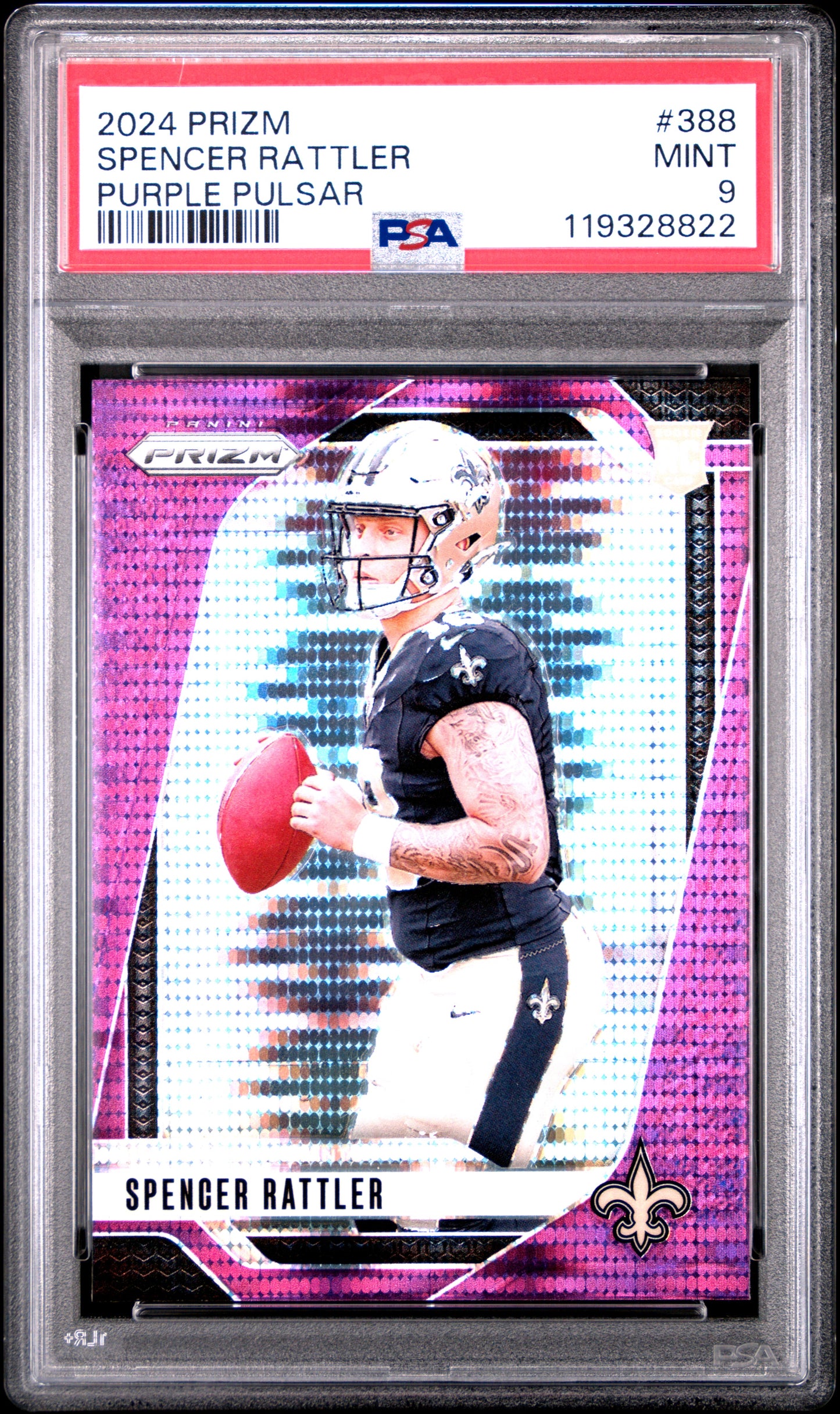 2024 Panini Prizm #388 Spencer Rattler Purple Pulsar PSA 9