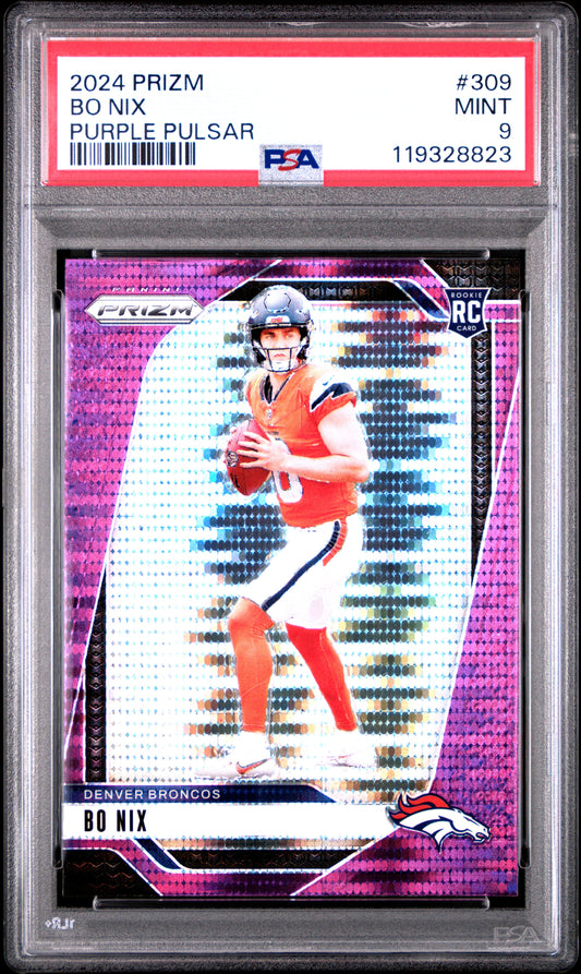 2024 Panini Prizm #309 Bo Nix Purple Pulsar PSA 9