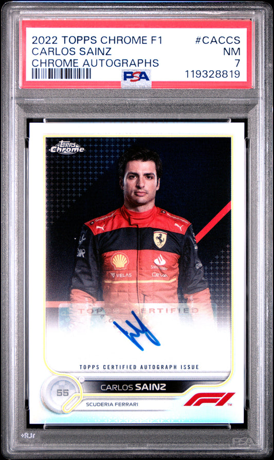 2022 Topps Chrome Formula 1 Chrome Auto Carlos Sainz Chrome Autographs PSA 7
