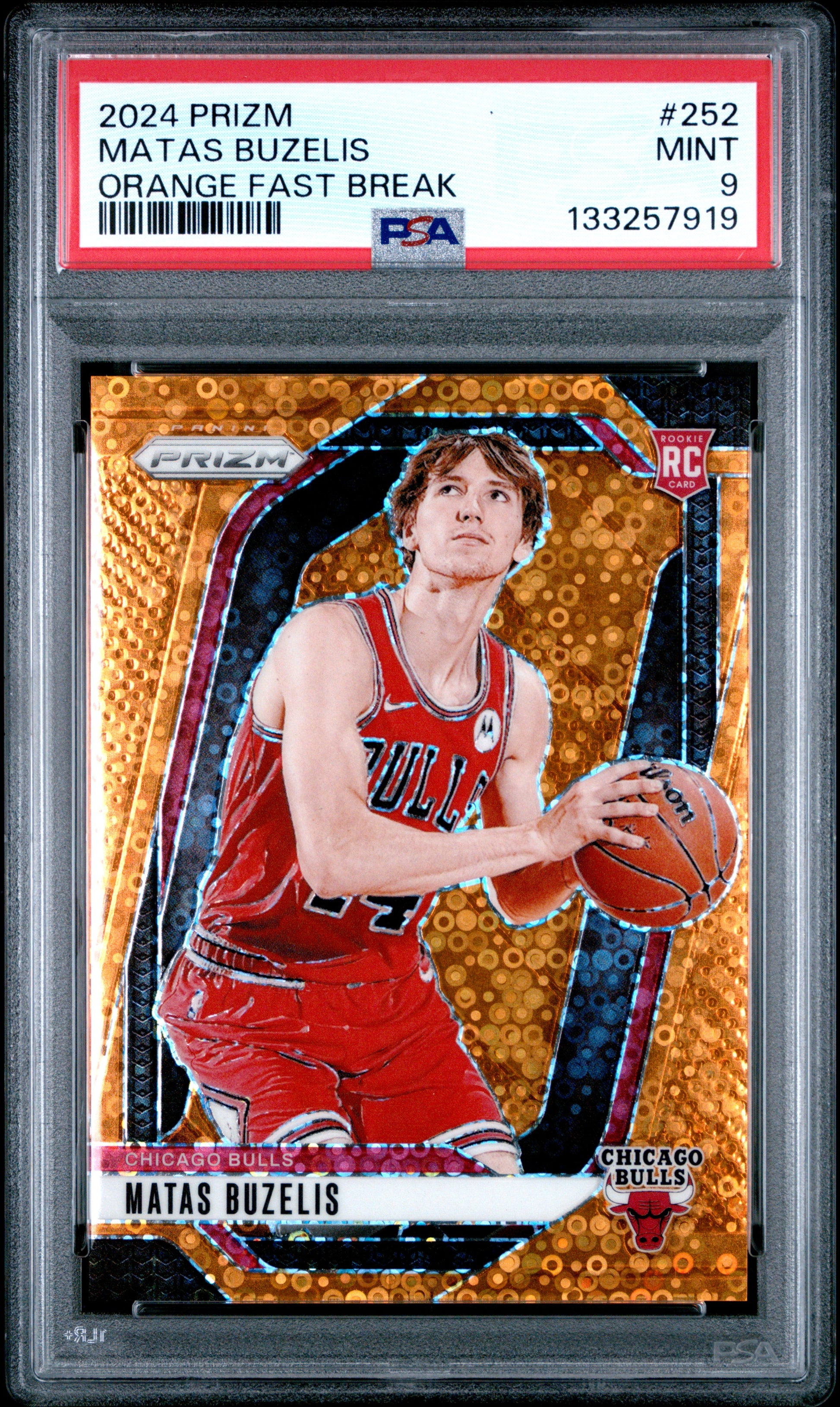 2024 Panini Prizm #252 Matas Buzelis Orange Fast /125 Break PSA 9