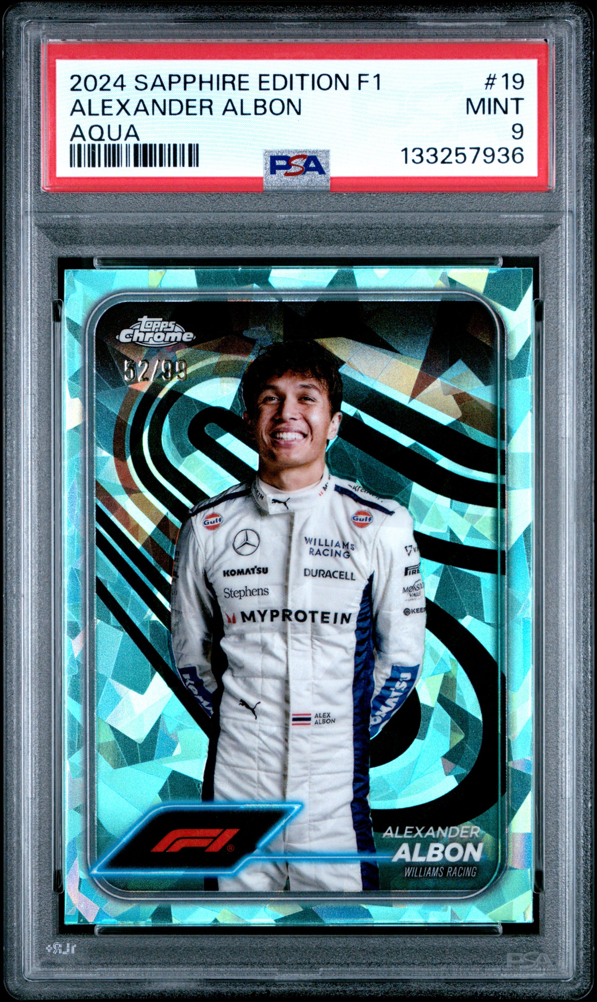 2024 Topps Chrome Formula 1 Sapphire #19 Alexander Albon Aqua /99 PSA 9